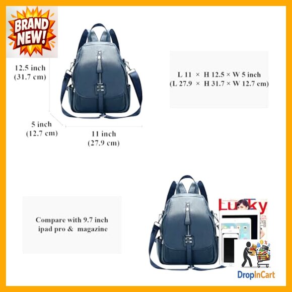 Genuine Leather Convertible Backpack Shoulder Bag Buckle Flap Daypack main image 6